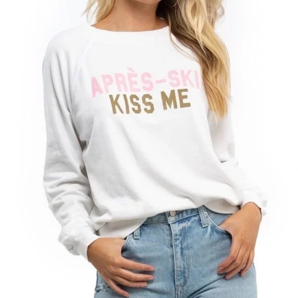 Wildfox Apres-Ski Kiss Me Sommers White Oversized Graphic Sweatshirt Size XL